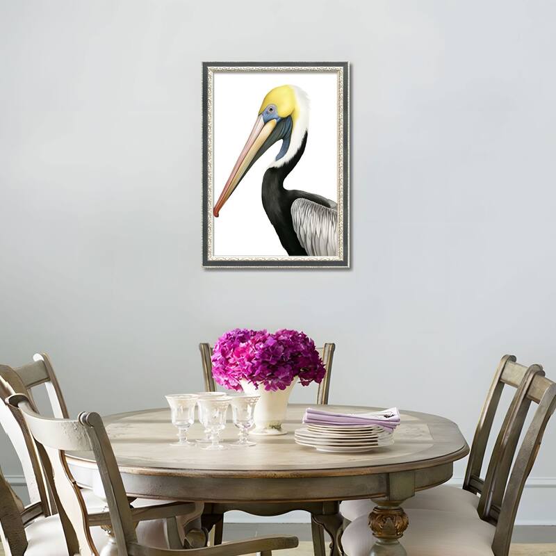 Set of 2 Pelican Bird Framed Wall Art - Replaceable Canvas Prints with Solid Wood Picture Frames, Modern Nature Wall Decor