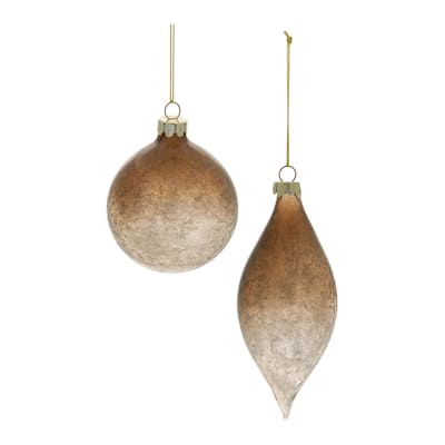 Glass Ombre Crackle Ornaments Set of 6 with Hanging Strings - 3” x 3” x 4” (L x W x H)