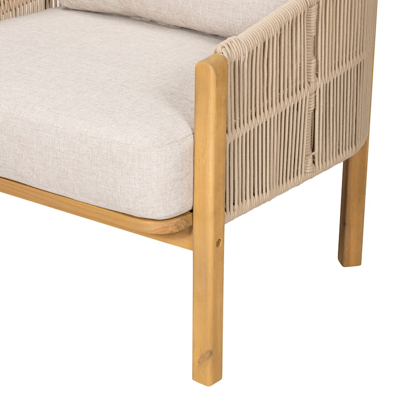 Christopher Knight Home - Ethan Outdoor Wood Club Chair with Rope and Cushion