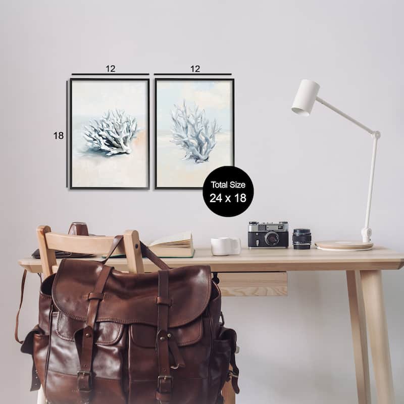 Stupell Faded White Coral Branches Framed Giclee Art Design By Ramona Murdock (Set of 2)