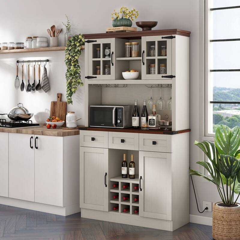 Moasis 72" Farmhouse Buffet Cabinet with Storage Shelves and Power Outlet