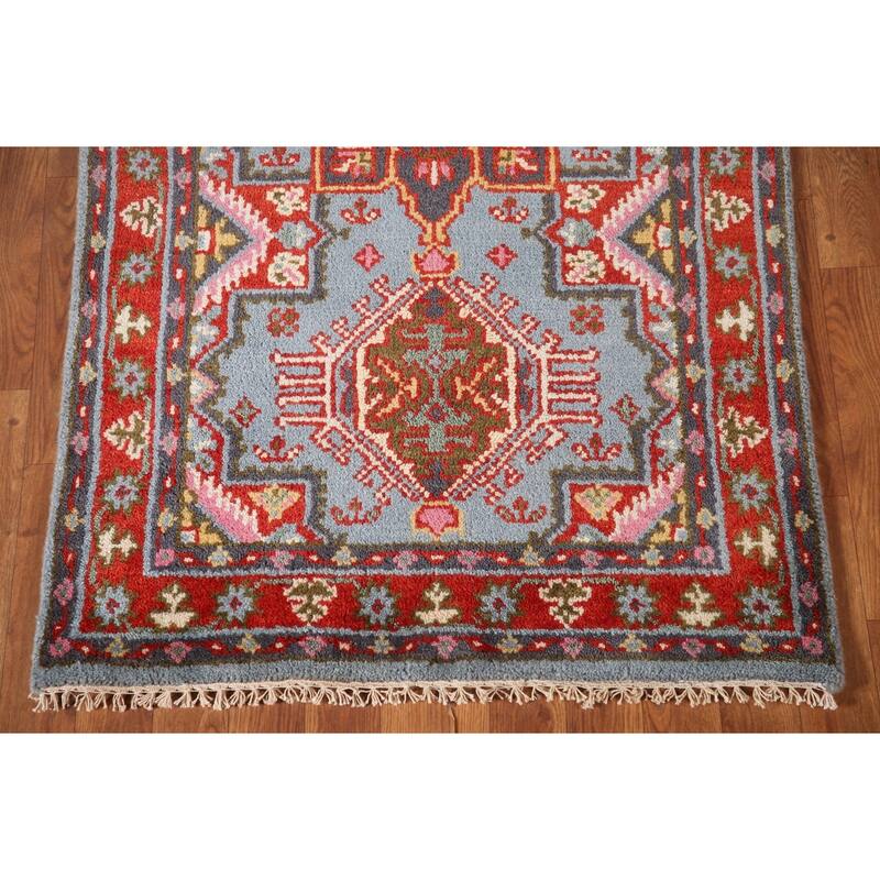Geometric Heriz-Serapi Accent Rug Hand-Knotted Wool Carpet - 2'11"x 5'1"
