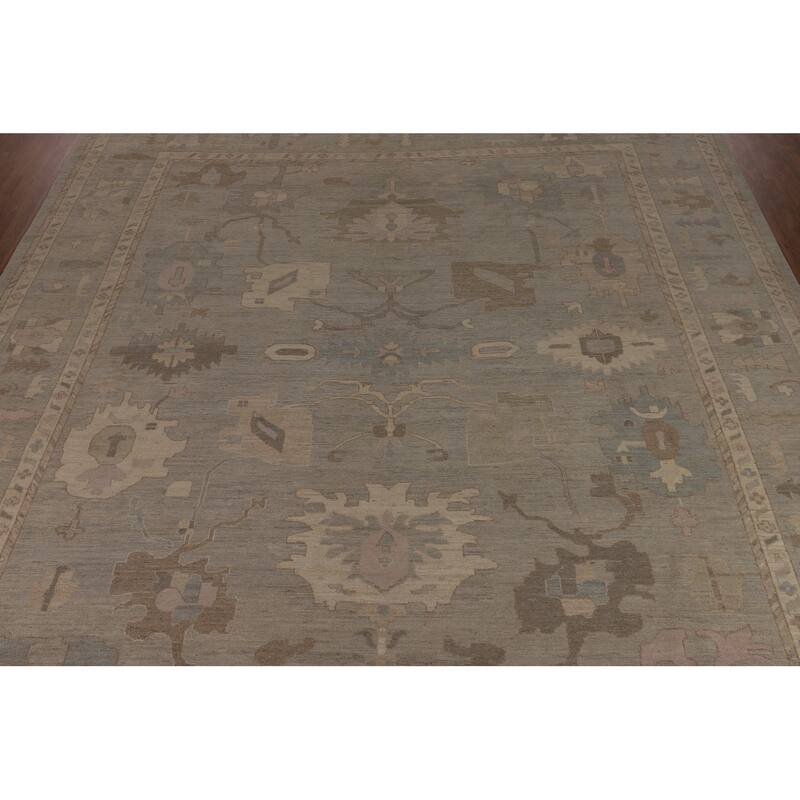 Vegetable Dye Floral Oushak Turkish Rug Handmade Wool Carpet - 9'10"x 14'3"
