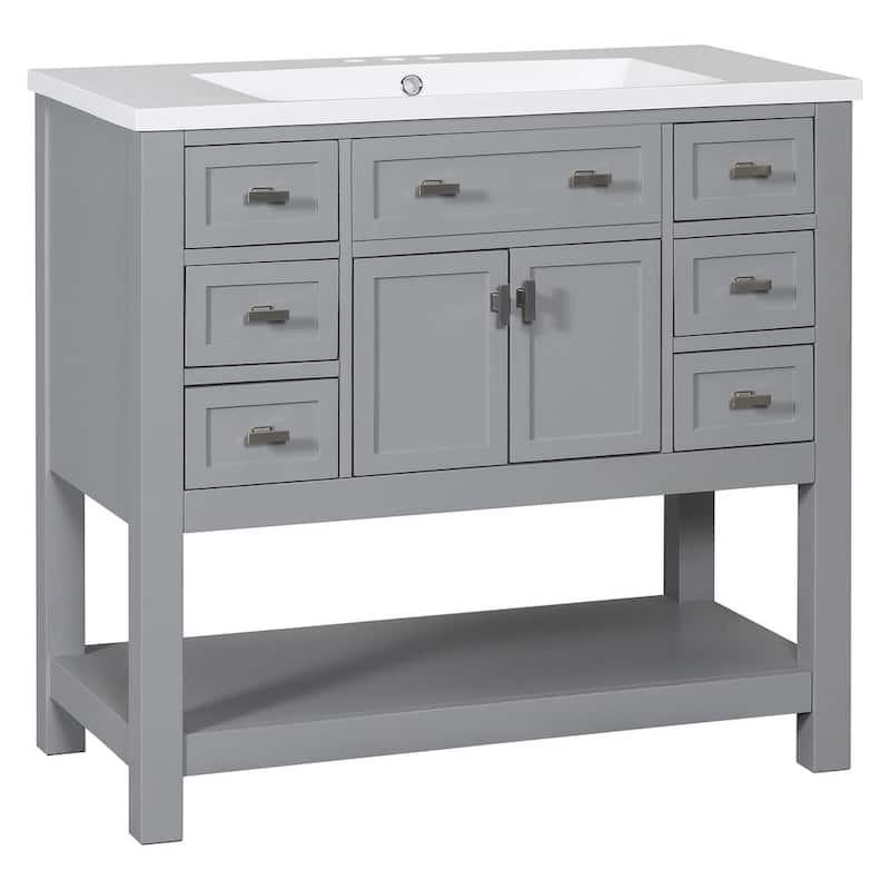 36'' Modern Bathroom Bathroom Vanity with Sink and 6 Drawers，2 Soft Closing Doors