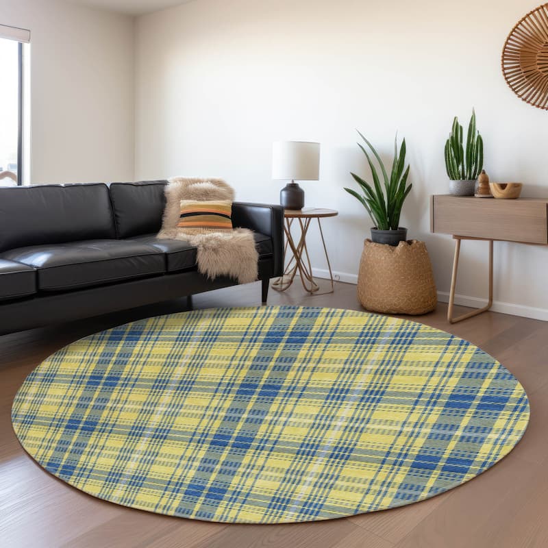 Premium Washable Super Soft Farmhouse Plaid Mayfield Rug - Yellow - 8' x 8'