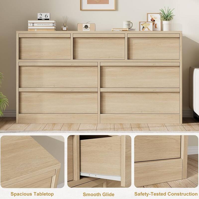 6/7/8 Drawer Dresser for Bedroom, Modern Wooden Chest of Drawers Dresser Organizer