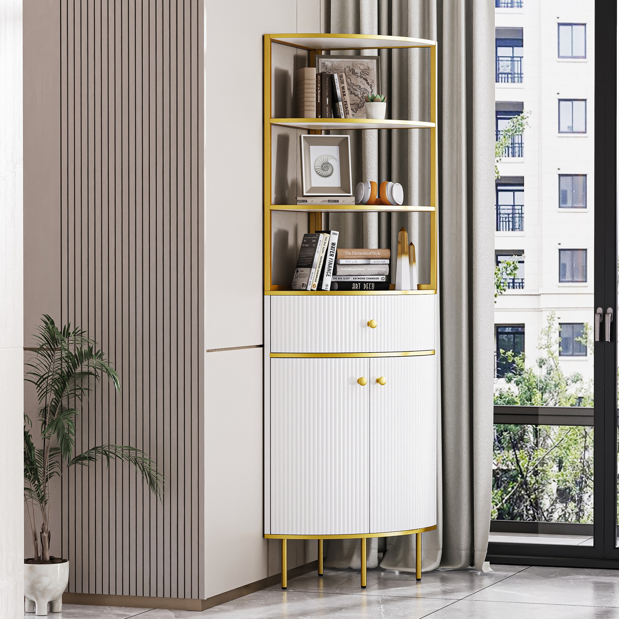 Tall corner bookcase with doors deals