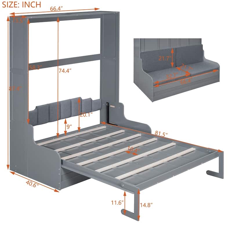 Queen Size Murphy Bed Wall Bed with Cushion