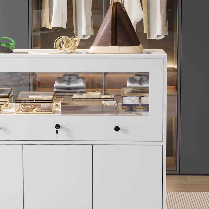 Jewelry and Display Cabinet with Glass Top and Secure Storage Dresser