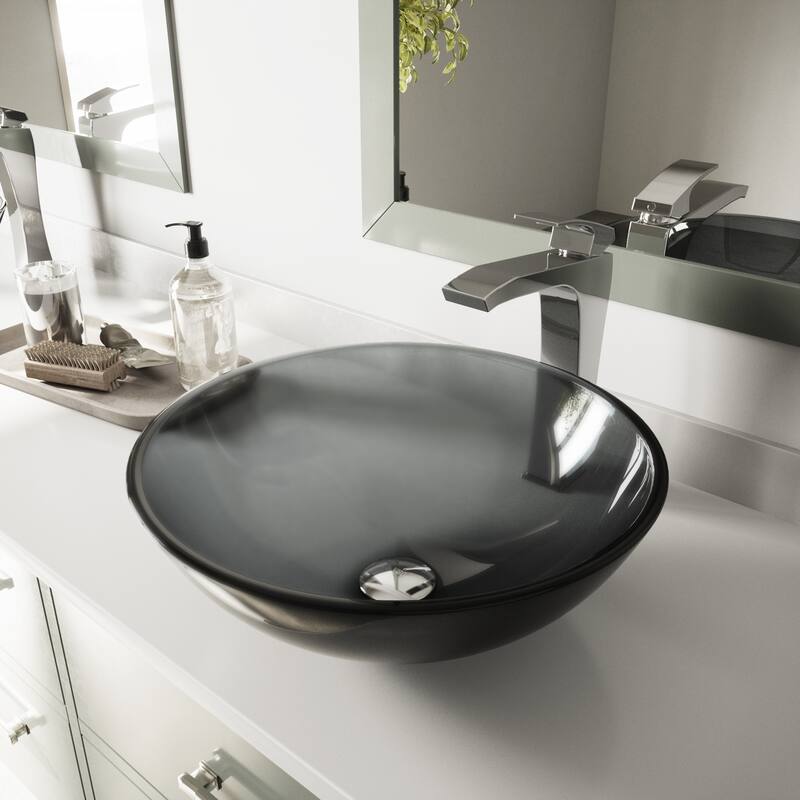 VIGO Giovanni 17"L x 17"W x 6"H Glass Round Vessel Bathroom Sink