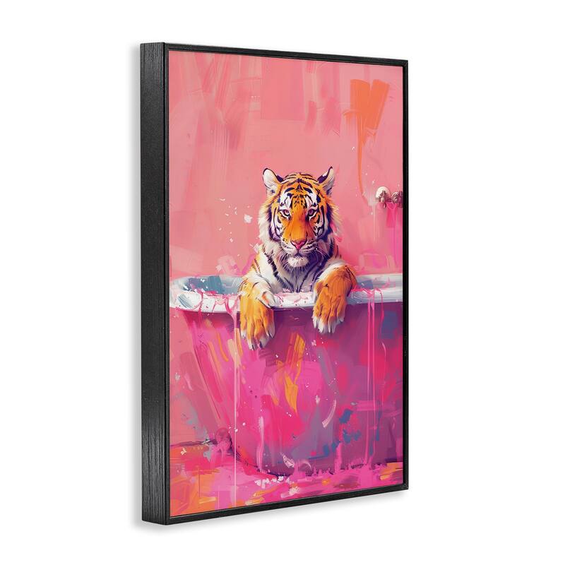 Stupell Bright Bathing Tiger in Tub Framed Giclee Art Design By LSR Design Studio