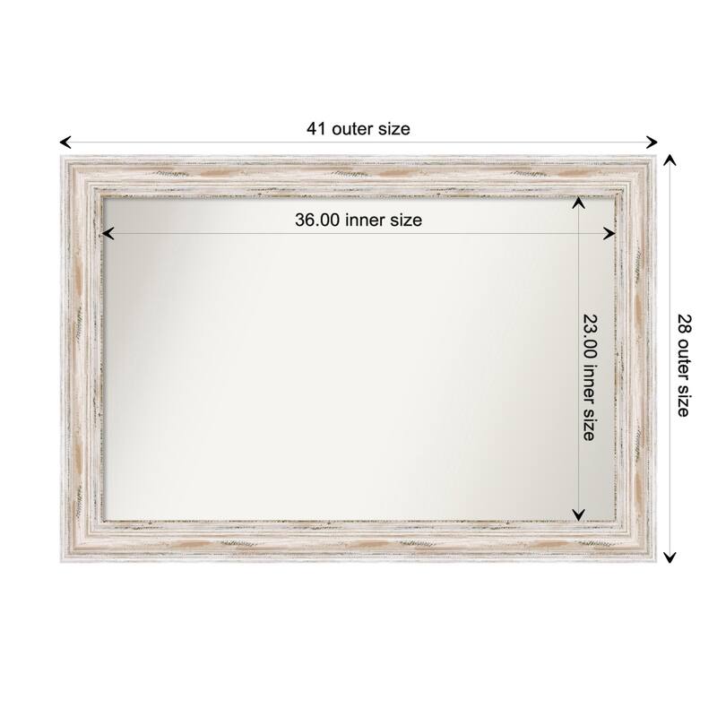 Alexandria White Wash Framed Non-Beveled Custom Wall Mirror, Bathroom Vanity Mirror - Outer Size: 41.25 x 28.25