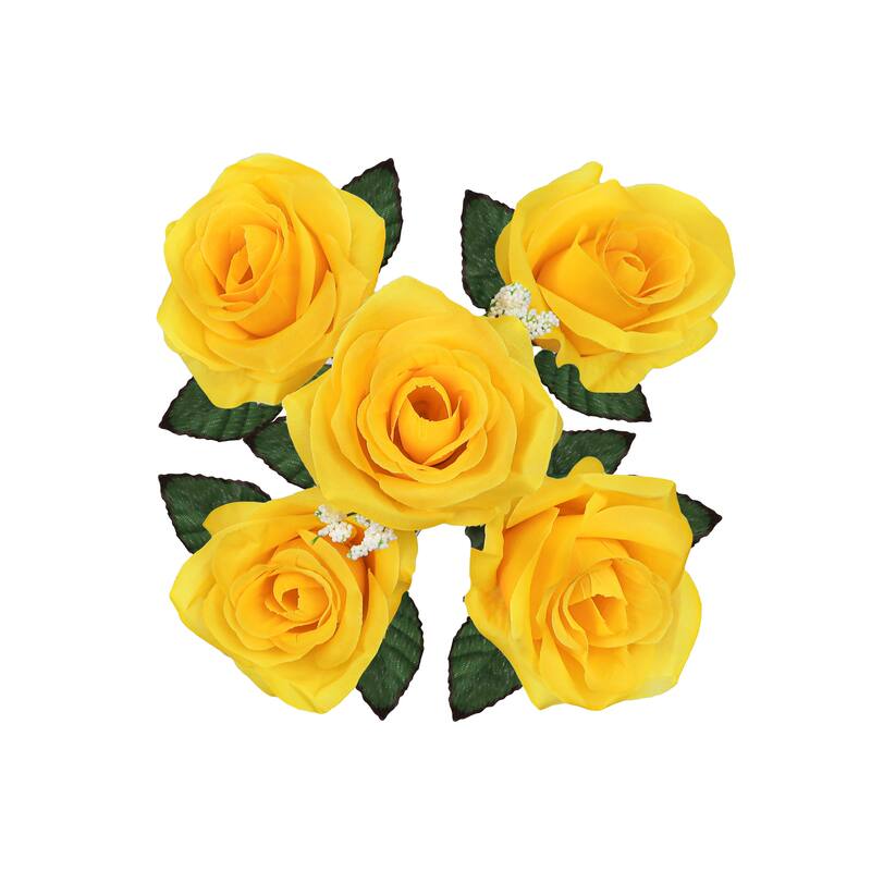 Set of 12 Yellow Artificial Open Rose Flower Stem Bush Bouquet 14in - 14" L x 7" W x 7" DP