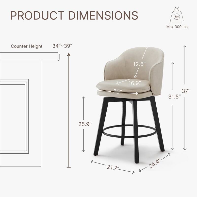Spruce & Spring Kaylee Modern Swivel Counter Height Bar Stools with Arm