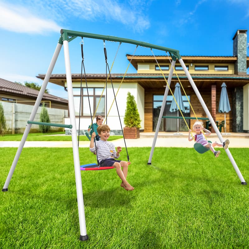 9.5' Heavy Duty Tall Swing Sets for Backyard for Kids and Adults