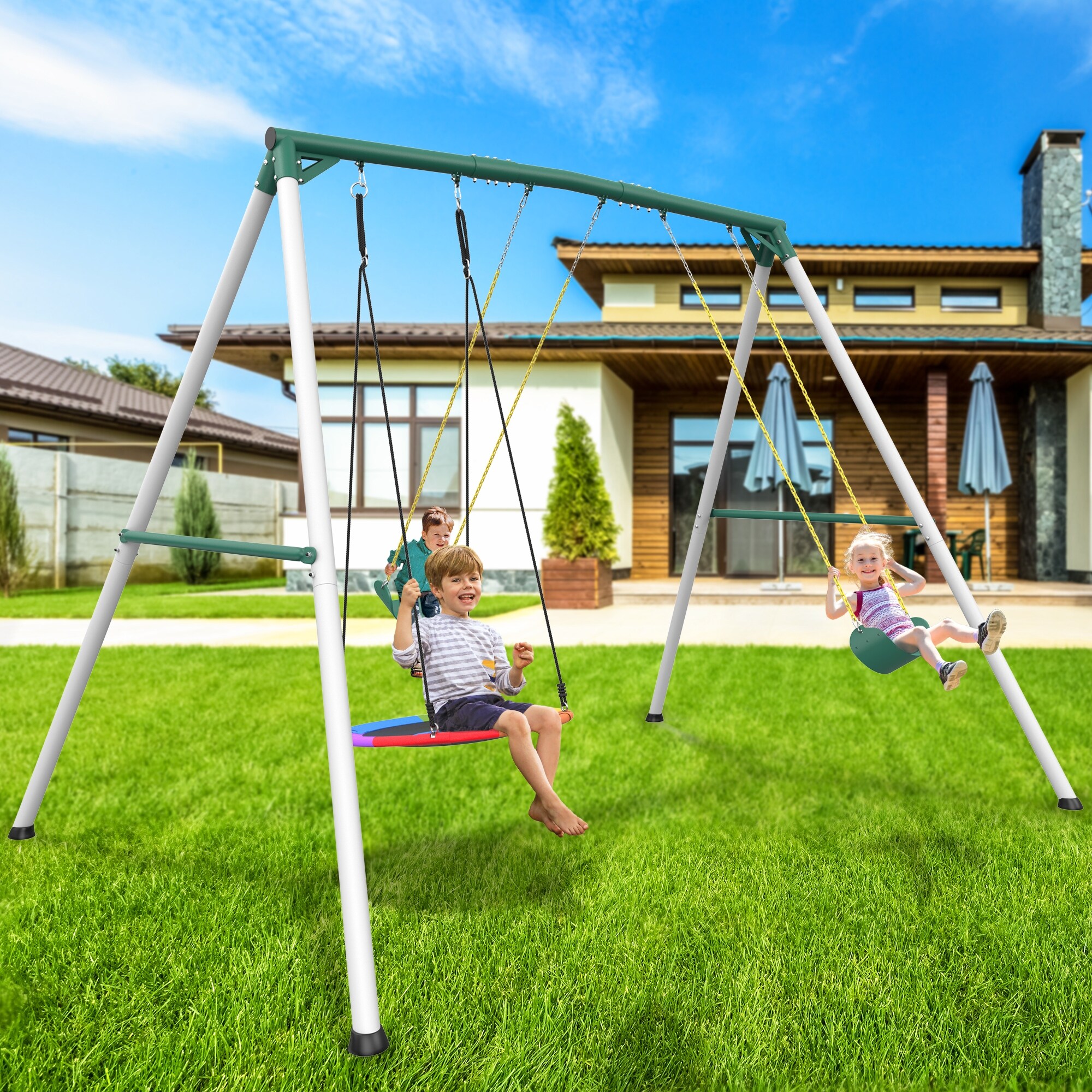 9.5' Heavy Duty Tall Swing Sets for Backyard for Kids and Adults
