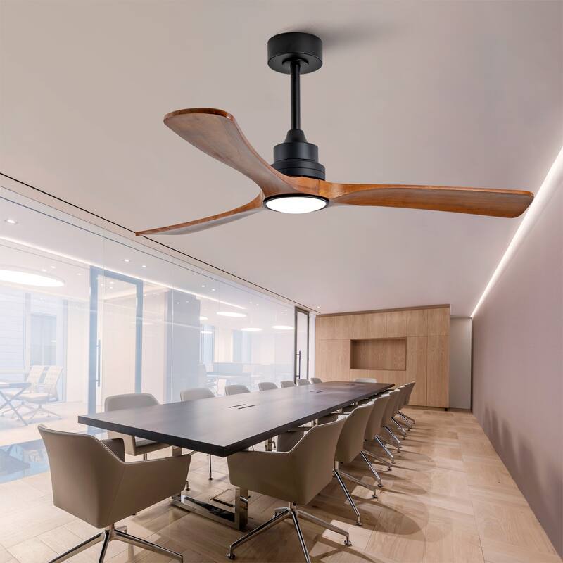 52" Wood Ceiling Fan w/ 3 Solid Wood Blades Remote Control Reversible DC Motor