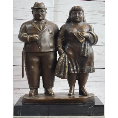 Fernando Botero Married Couple Man Woman Bronze Metal Statue Sculpture Decor
