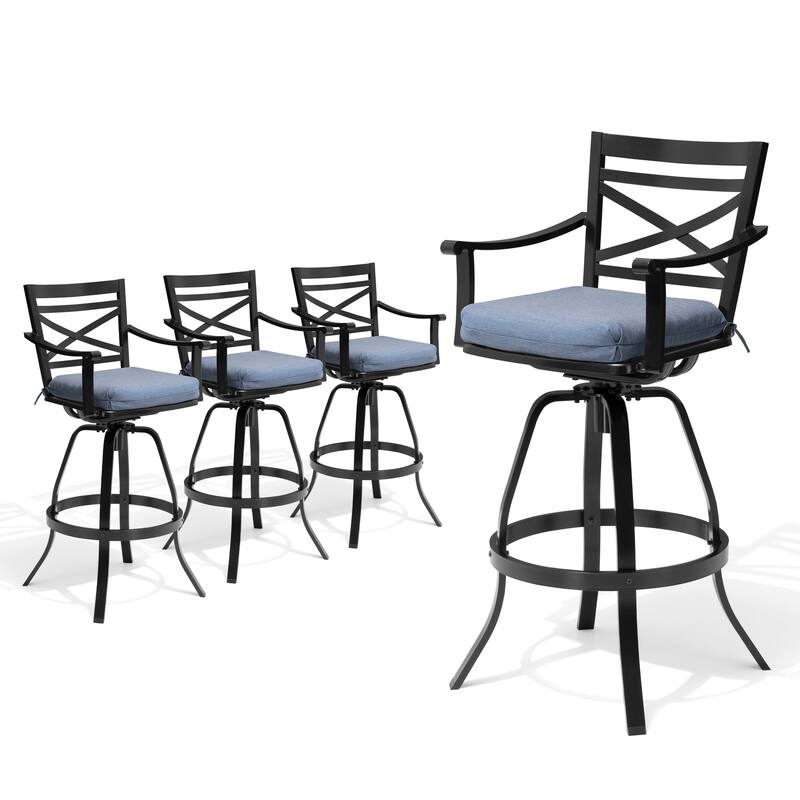 Pellebant Patio Outdoor Aluminum Swivel Bar Stools with Sunbrella Cushion - 21.7 in W x 16.5 in D x 46 in H