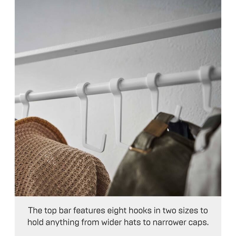 Yamazaki Home Coat Rack with Hat Storage, Steel and Wood - L 16.54 x W 19.69 x H 65.75 inches