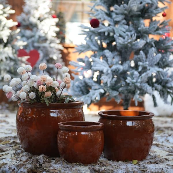 Handmade Rust-Red Ceramic Plant Pots Set of 3, 15/12/9 Inch Diameter