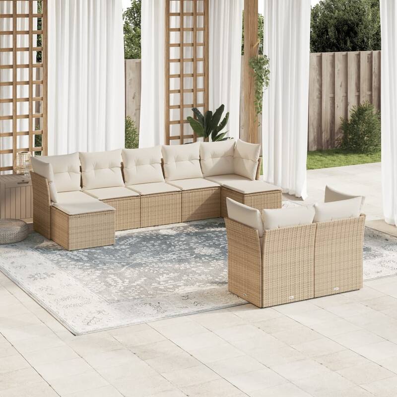 vidaXL Garden Sofa Set Beige PE Rattan Large UV-resistant Materials - 21.7 x 21.7 x 14.6