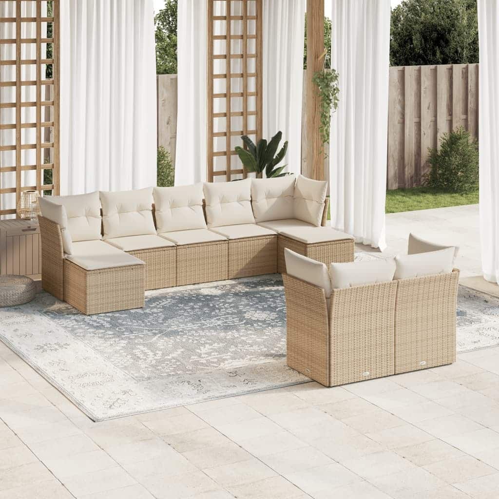 vidaXL Garden Sofa Set Beige PE Rattan Large UV-resistant Materials - 21.7 x 21.7 x 14.6