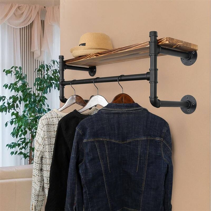 Wall Mounted Clothes Rack with Shelf