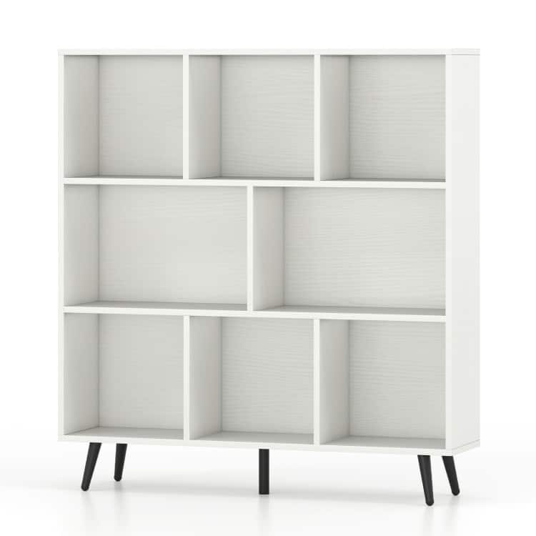 Mid-Century Modern White & Black Cube Bookcase Compartments, Engineered Wood & Metal, Sturdy - Design 01