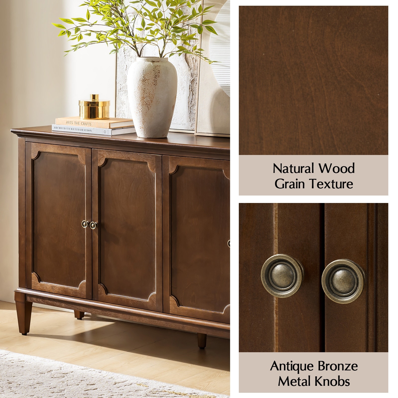 Jane Transitional Solid Wood 58"Wide 4 Door Sideboard By HULALA HOME