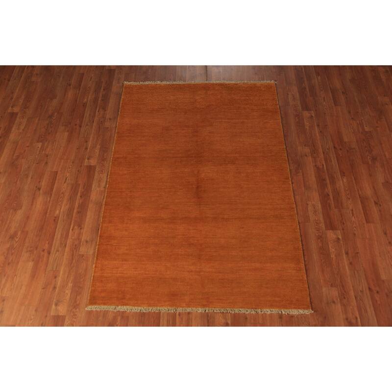 Orange Gabbeh Modern Rug Hand-Knotted Wool Carpet - 3'11" x 5'10"