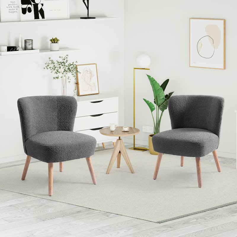 Boucle Polyester Upholstered Armless Accent Chair - Stain Resistant (Set of 2) - Gray