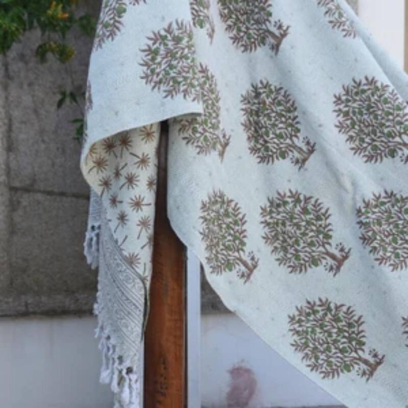 Fabdivine Anar Handcrafted Cotton Blanket - Double-Sided Block Print, Artisan Home Textile, Retro Cozy Sofa & Bed Throw, 90"x54"