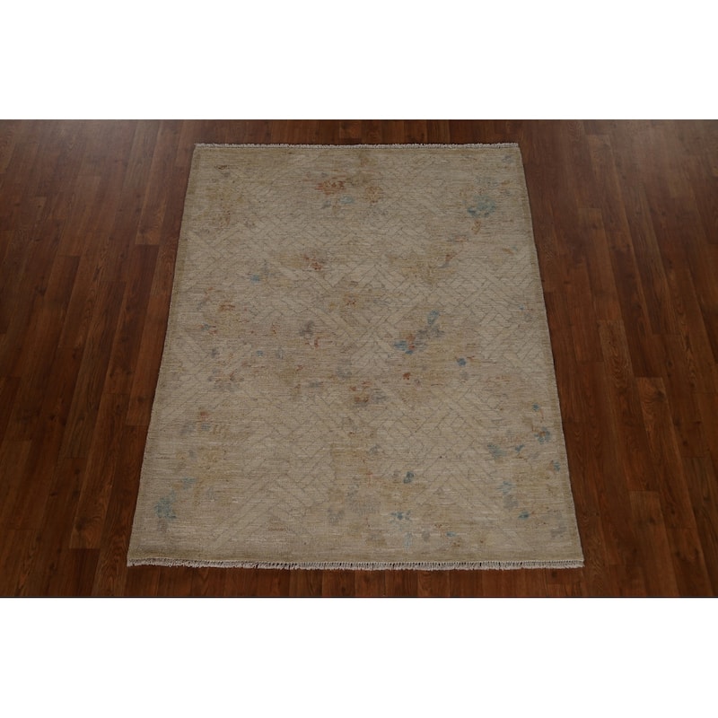 Muted Oushak Turkish Oriental Area Rug Wool Hand-knotted Foyer Carpet - 3'10" x 4'10"