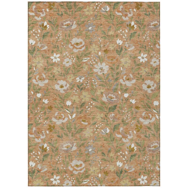 Machine Washable Indoor/ Outdoor Floral Garden Chantille Rug