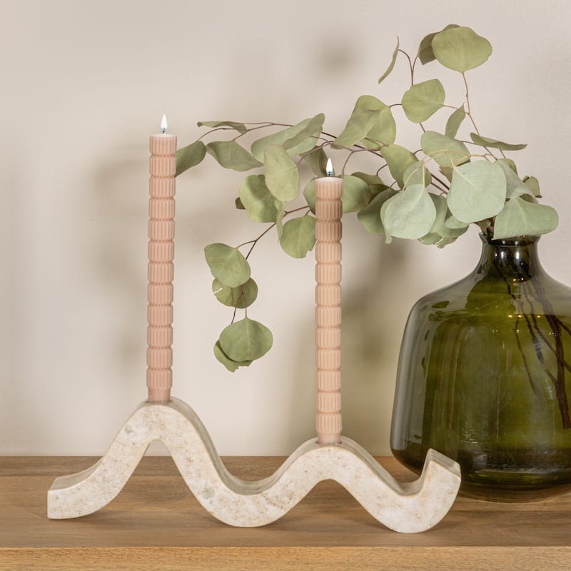 Marble Wave Double Taper Candle Holder - 14.5"L x 4.0"W x 2.0"H