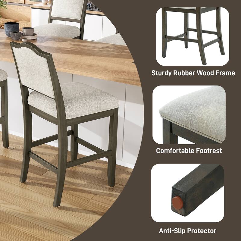 Roomfitters Counter Height Bar Stools Set of 2, Upholstered Bar Chairs with Back, Rubber Wood Frame for Kitchen Island