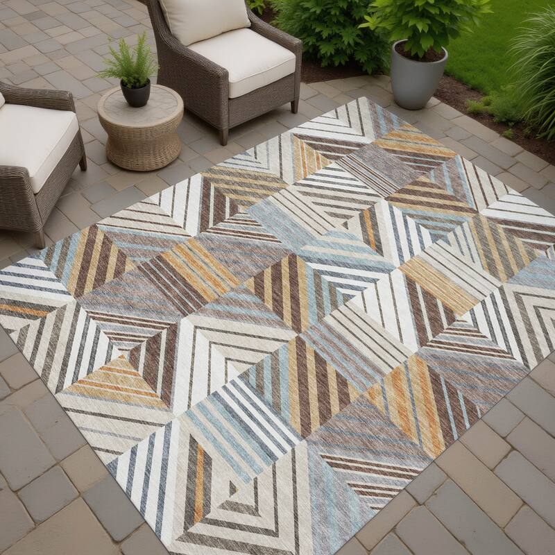 Machine Washable Indoor/ Outdoor Geo Mosaic Chantille Rug