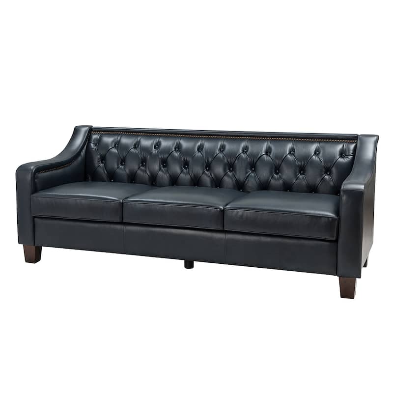 Mateo 82.28" Wide Transitional Genuine Leather Sofa with Nailhead Trim and Button-Tufted Back