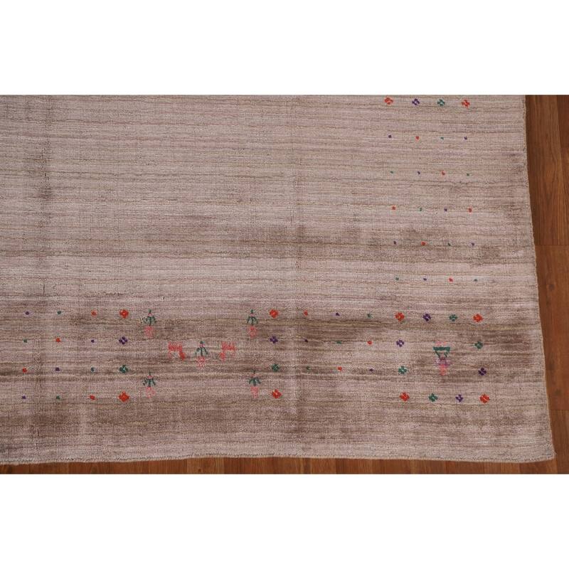 Gabbeh Oriental Area Rug Hand-Knotted Brown Wool Carpet - 7'9"x 9'7"