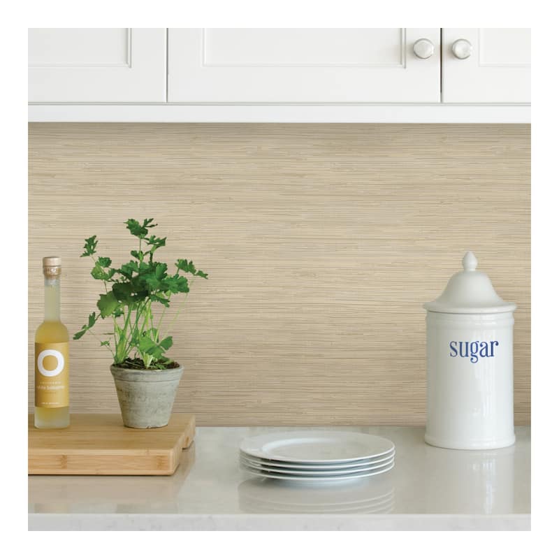 NuWallpaper Tibetan Grasscloth Cream Peel & Stick Wallpaper - 216in x 20.5in x 0.025in
