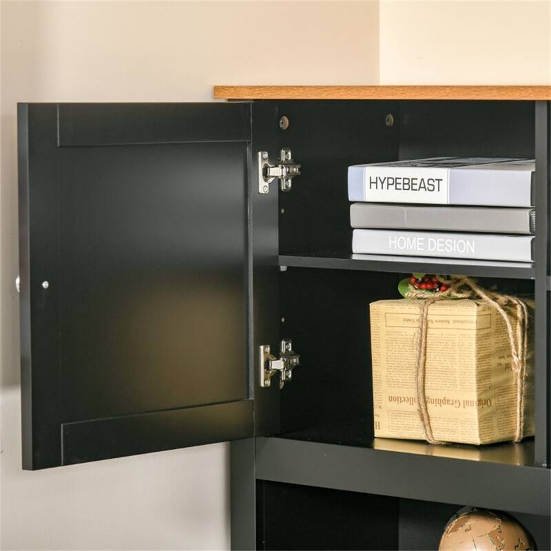 L-Shaped Black Computer Desk with Large Desktop and Storage Shelves for Home or Office