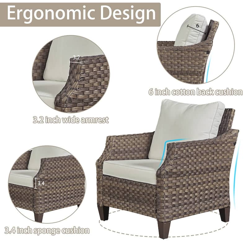 Patio Wicker Furniture Set-5 Piece Outdoor Sofa Set with Ottomans