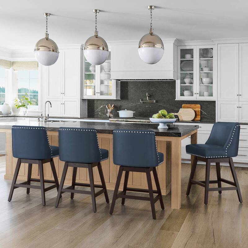 26 in. Fabric Upholstered Counter Height Swivel Bar Stool with Footrest - 19.6"D x 19.6"W x 37"H