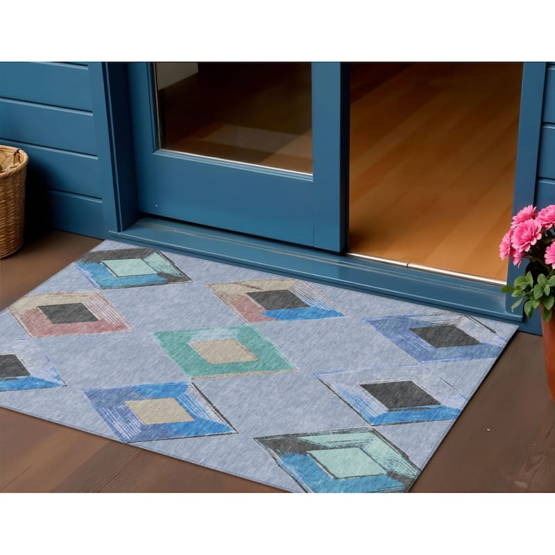 HomeRoots Geometric Transitional Rectangle Outdoor Rug - 3' x 5'