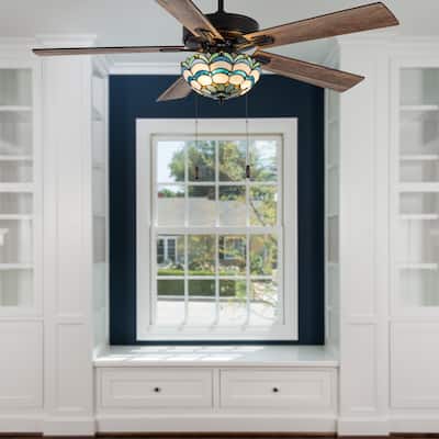 Yves River of Goods Multicolored Oil-Rubbed Bronze and Stained Glass 3-Light 52-Inch Ceiling Fan - 52" x 52" x 14.75"/19.75"