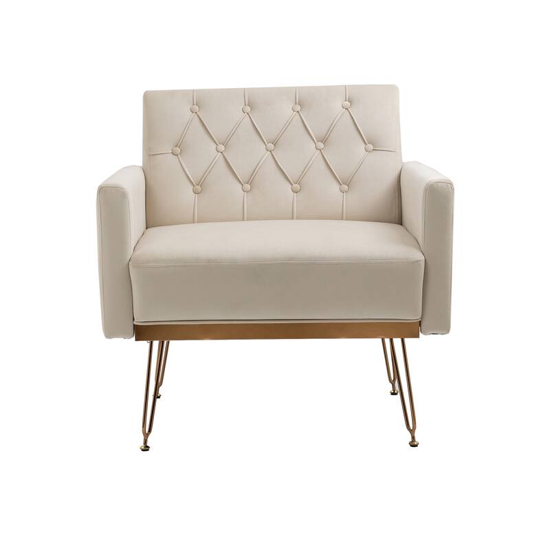 Velvet Upholstered Armchair Single Sofa Modern Tufted Reading Chairs Gold Metal Leg Wingback Chairs for Living Room Bedroom