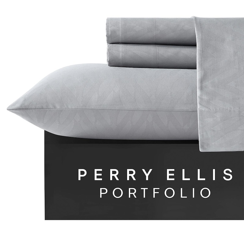 Perry Ellis Portfolio Herringbone Dark Grey Embossed Stripe Microfiber ...