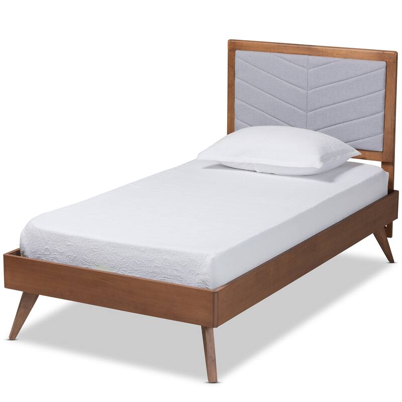 Roze Mid-Century Modern Wood Platform Bed in Twin Size - Light Grey