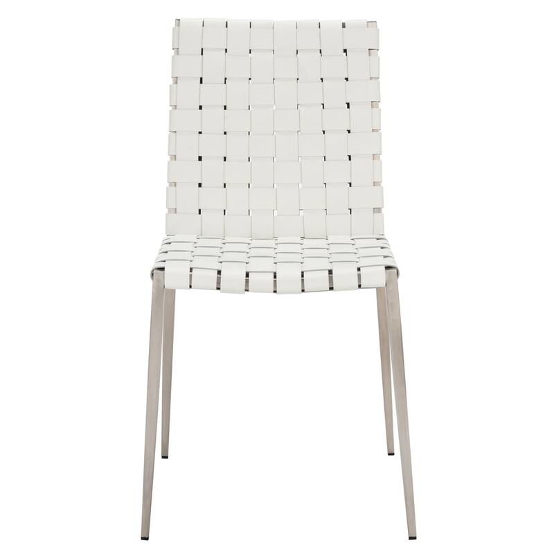SAFAVIEH Monnie Woven Leather Dining Chair (Set of 2) - 15.8" W x 19.8" L x 33.5" H - 16Wx20Dx34H - White/Silver